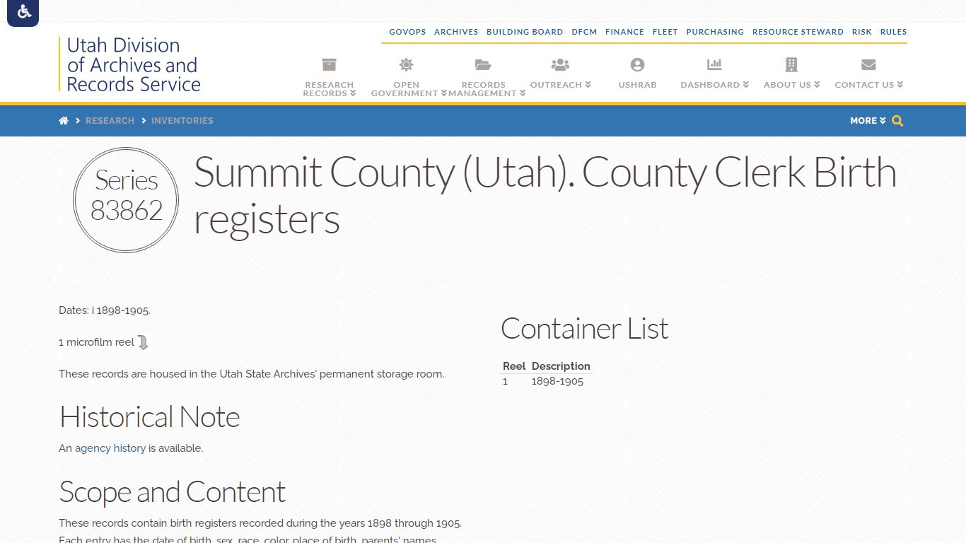 Inventory of Birth registers from Summit County (Utah ...
