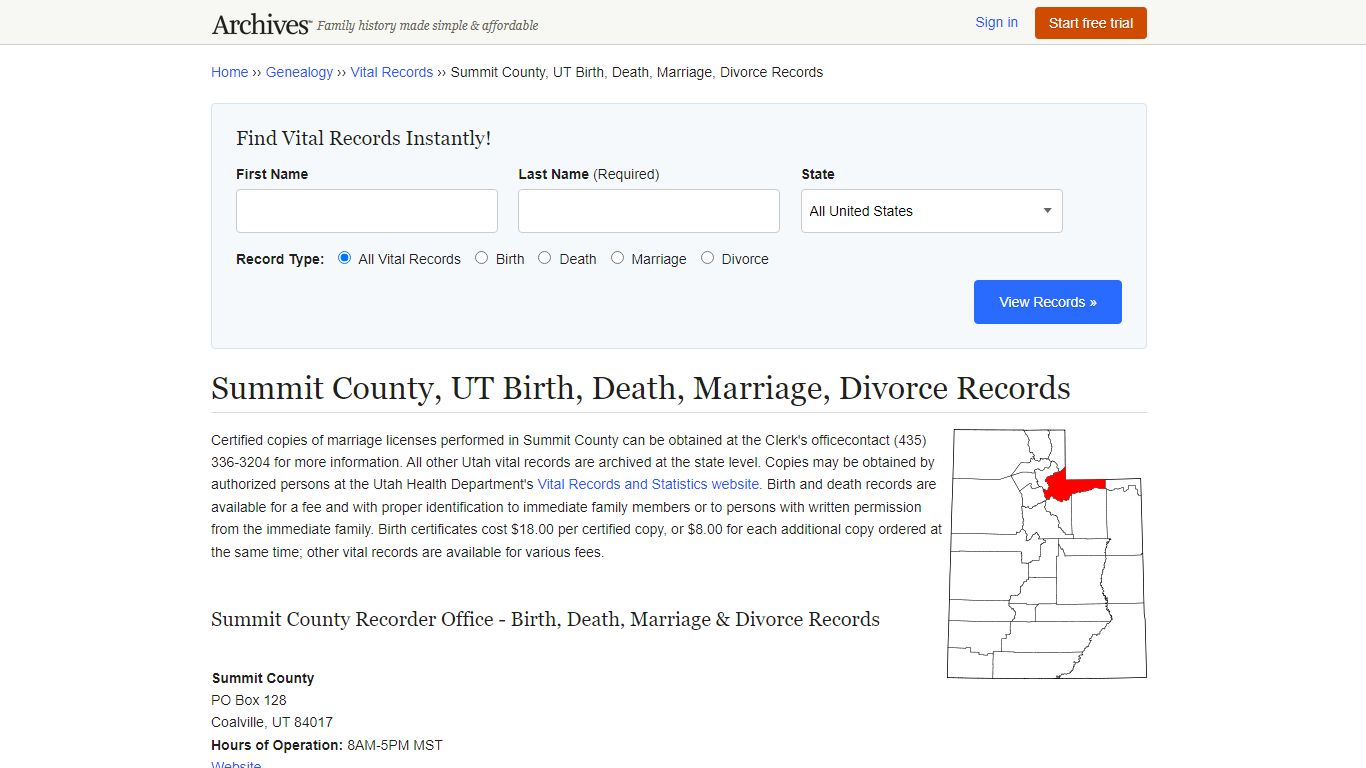 Summit County, UT Birth, Death, Marriage, Divorce Records